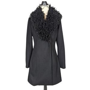 Laundry by Shelli Segal Faux Fur Collar Wool Coat Black Size 4 Peacoat